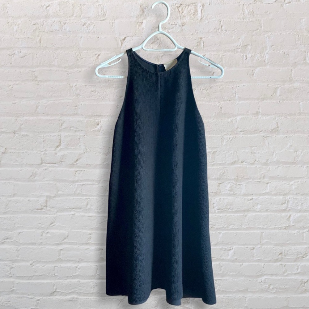 Wilfred Le Fou Aritzia Trompette Mini Dress Black Crepe Trapeze Silhouette